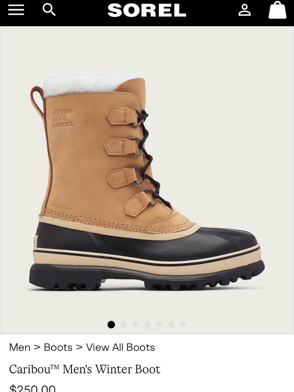 Sorel Men's Caribou Boot in Tan and Black